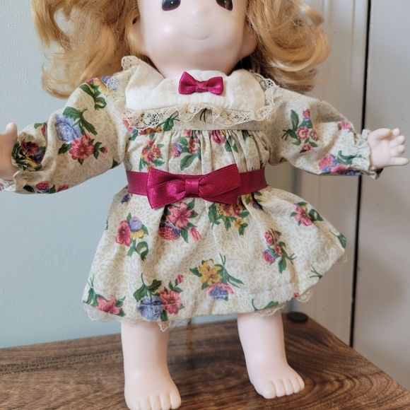 Precious Moments Doll Plush Body Plastic Face Feet w/ original Floral Dress - Picture 4 of 10